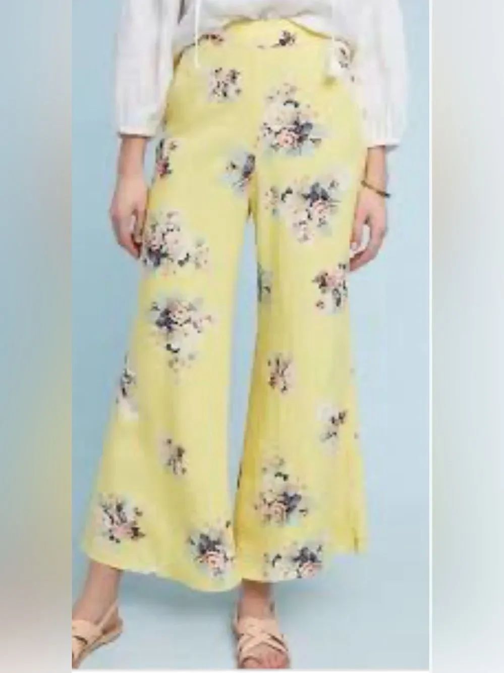 Anthropologie Feather Bone Talese yellow floral wide-leg crop pants